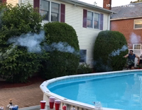 Roman Candle Fight By Pool Hits Shoulder