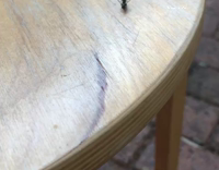 Two flies having intercourse on a wooden table