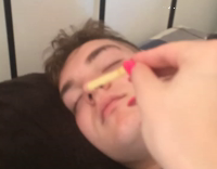 Sleeping Guy Eats French Fry in Bed