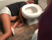 Girl knocked out toilet scrubber