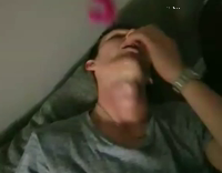 Cat Goes After Pink Toy On Sleeping Man