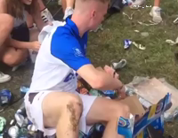 Man dives into beer cans