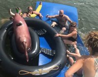Girl falls off inflatable mechanical bull boat