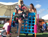 Collab DPDT - Girl Tries To Hurdle Connect Four Falls
