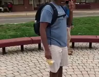 Maroon hat with blue shirt kid gets hit in the balls