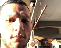 Dog hides bacon in his mouth 