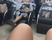 Dog Sits On Woman Getting Hair Shampooed