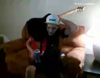 drunk guy plays guitar and beer
