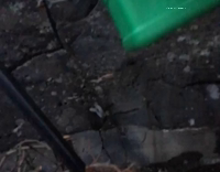 Two men with gas canister light flame