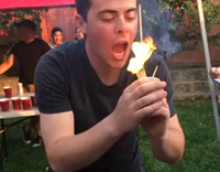 Guy eats fire red white stripe roof