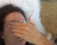 dog eats cucumbers off face