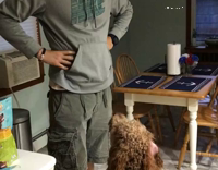 Finger Gun Shoots Curly Haired Dog