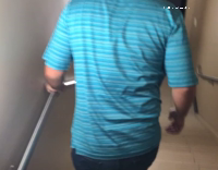 Blue Shirt Guy Jumps Down Stairs Falls Down