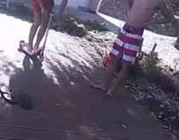 Razor Scooter Shirtless Kid Rides Into Pool