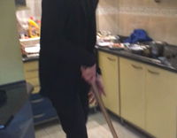 Guy destroys glass kitchen door sledgehammer