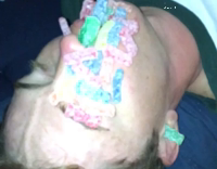 Guys put sour patch kids on friends face and in nose