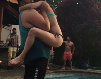 girl thrown by big man into pool fail