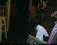 Sleeveless Shirt Kid Attempts To Slide Across Wet Deck and Almost Slips