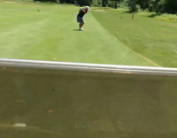 White Hat Unsuspecting Golfer Hit By Golf Cart After Swing