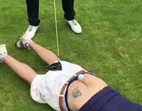 Guy Hits Golf Ball From Tee in Friends Butt Crack Tatoo Duplicate